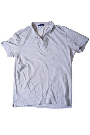 Gray T-shirt with collar on white insulated background. The concept of sale, fashion and shopping.の写真素材