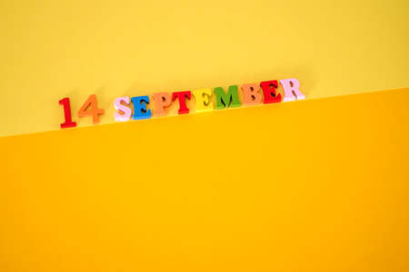 September 14 on a yellow paper background. The concept of Rosh Hashanah, the Jewish New Year.の写真素材