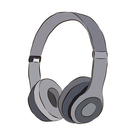 Wireless headphones in gray color on a white background. Big and professional headphones.のイラスト素材