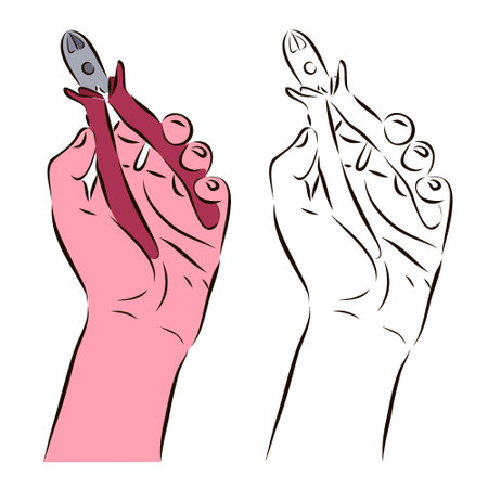 The worker's hand holds wire cutters. The concept of working with wire cutters.のイラスト素材