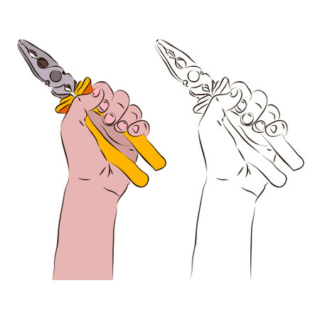 The hand holds the pliers for work. The concept of working with pliers.のイラスト素材
