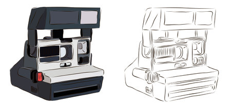 An old camera in color and in black and white. The concept of the old technique.のイラスト素材