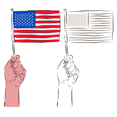 The US flag in the hand of a man in color and black and white. The concept of patriotism.のイラスト素材