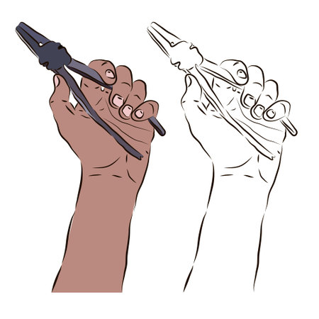 The hand holds the pliers for work. The concept of working with pliers.のイラスト素材