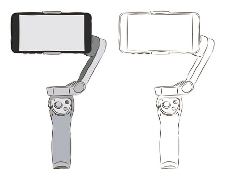 Phone stabilizer in color and black and white. The concept of shooting video and photos with a stabilizer.のイラスト素材