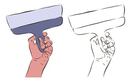 The worker's hand holds a spatula. The concept of working with a spatula.のイラスト素材