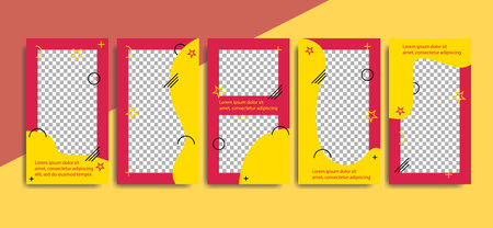 stories in yellow and red colors to promote your product with discounts and a gift. The concept of promotion in the social network .の写真素材