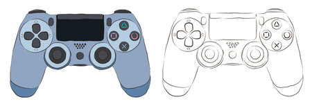Game joystick in color and black and white. The concept of entertainment and recreation in computer...