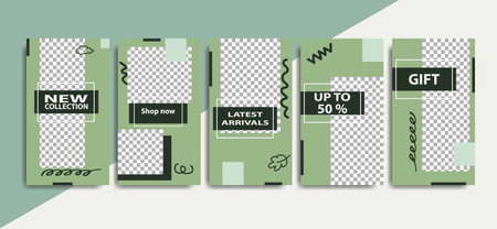A set of editable minimal square banners. Green background color. Suitable for social media posts, healthy and web advertising. Vector illustration with college photoの写真素材