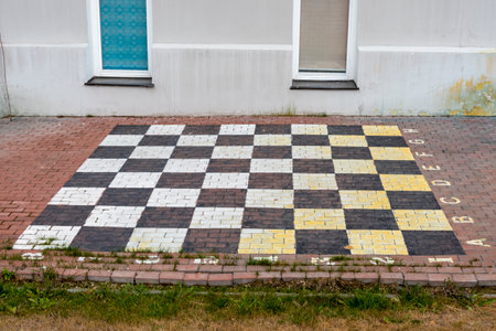 A chess field on the road for playing chess. The concept of recreation and entertainment.の写真素材