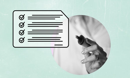 Art collage, electronic signature badge, the hand with the phone on light background with documents to sign. e-signature concept.の写真素材