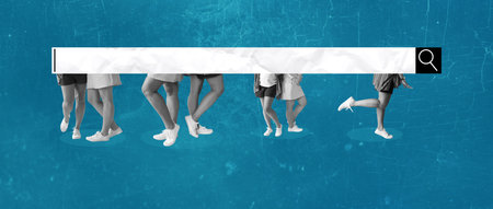 Art collage of women's legs with the rim on a surreal background, Internet search icons. The concept of the beauty of women's feet or shoesの写真素材