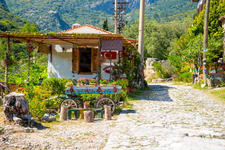 A Turkish cafe in the mountains near Dilek National Park. The concept of tourism and travel.の写真素材