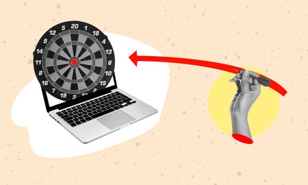 Businessman holding a dart aiming at the target - business targeting, aiming, focus concept. art collage.の写真素材