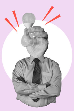 Art collage, a businessman and an hourglass hand. The concept of business and finance.の写真素材