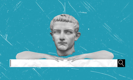 Head of antique statue on internet search bar. Fashion collage in magazine surrealistic style. contemporary art. modern designの写真素材