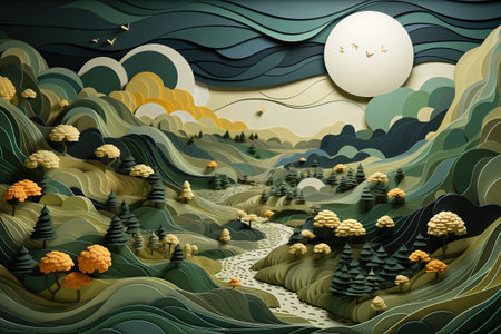 Paper background of the forest. Landscape concept.の素材