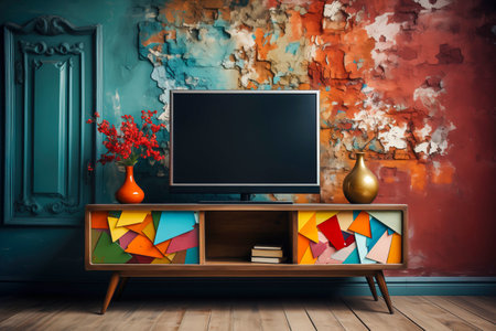 TV stand against the wall, modern design. Design concept in the house.の素材