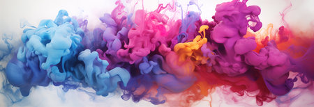 Abstract banner background with multicolored pink and blue shades of acrylic ink in water. Festival of Colors.の素材