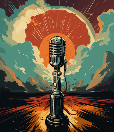Illustration of a futuristic microphone. Journalist's work, space for text.の素材