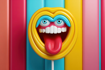 Candy with eyes and tongue. Mulyash style. The concept of a fun candy.の素材