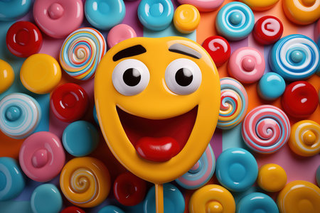 Candy with eyes and tongue. Mulyash style. The concept of a fun candy.の素材