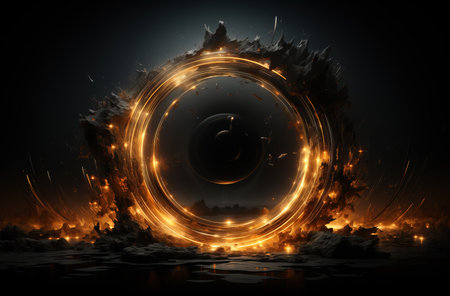 Magical fire portal in the shape of a circle. Magical lights. Fantasy gate illustration. A gateway to another realm. Marvels. Unknown. A shimmering magic ring.の素材
