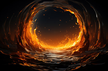 Magical fire portal in the shape of a circle. Magical lights. Fantasy gate illustration. A gateway to another realm. Marvels. Unknown. A shimmering magic ring.の素材