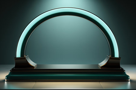 Wall minimal stage mockup product stage showcase scene. Promotion display. Green arch, podium.の素材