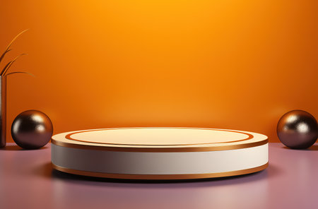 Orange podium and minimal abstract background, ai technology. The concept of advertising and promoting one's product.の素材