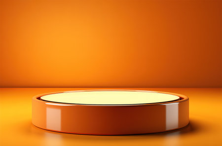 Orange podium and minimal abstract background, ai technology. The concept of advertising and promoting one's product.の素材