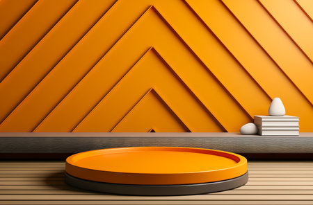 Orange podium and minimal abstract background, ai technology. The concept of advertising and promoting one's product.の素材