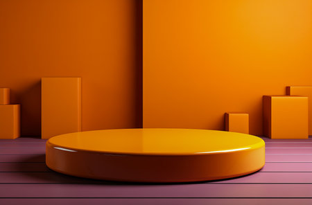 Orange podium and minimal abstract background, ai technology. The concept of advertising and promoting one's product.の素材