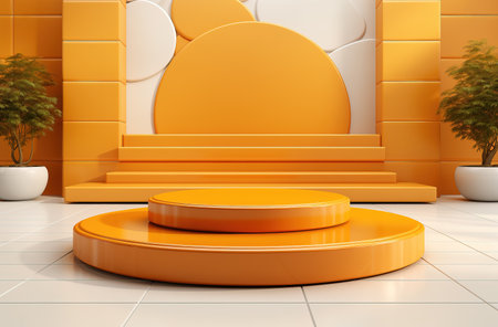 Orange podium and minimal abstract background, ai technology. The concept of advertising and promoting one's product.の素材