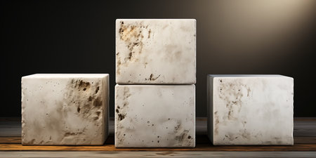 Stone cubes for product demonstration. Background for branding, identity and packaging of cosmetic products.の素材