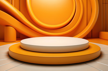Orange podium and minimal abstract background, ai technology. The concept of advertising and promoting one's product.の素材