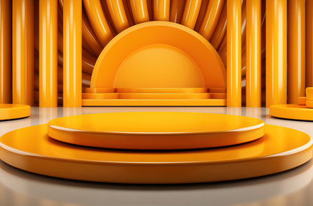 Orange podium and minimal abstract background, ai technology. The concept of advertising and promoting one's product.の素材