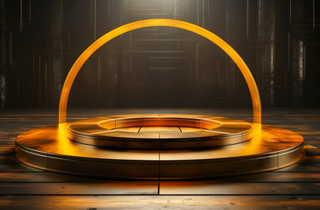 Orange podium and minimal abstract background, ai technology. The concept of advertising and promoting one's product.の素材