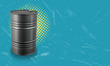 Modern art collage featuring an oil drum on a blue background. Concept of oil trade, natural...
