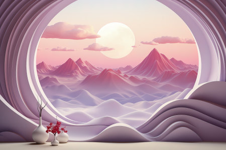 Abstract landscape with pink hues in the form of undulating mountains. Abstract background concept.の素材