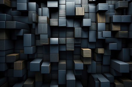 Abstract dark geometric luxurious noble gold black 3d textures. Walls with squares and rectangles background banner illustrationの素材