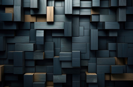 Abstract dark geometric luxurious noble gold black 3d textures. Walls with squares and rectangles background banner illustrationの素材