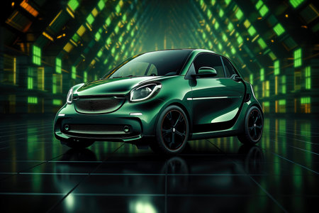 Innovative green car concept. Futuristic smart car technology. Generate AI. The concept of the car of the future.の素材