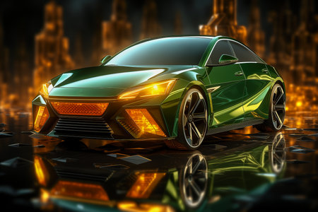 Innovative green car concept. Futuristic smart car technology. Generate AI. The concept of the car of the future.の素材