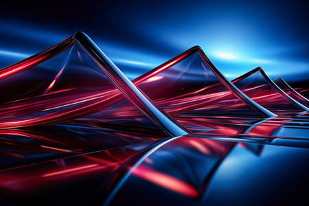 Lots of beautiful purple blue glowing elements in 3D as background motif. Album format for banners, generative aiの素材