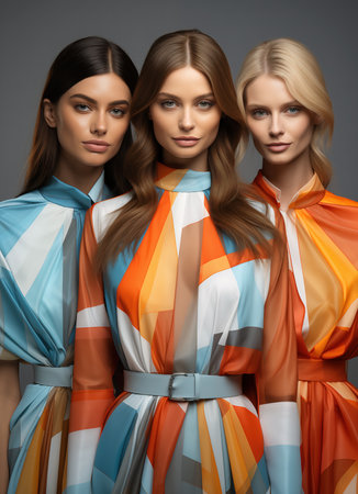 Three young female models. Concept of beauty and fashion.の素材