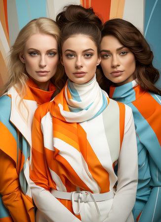 Three young female models. Concept of beauty and fashion.の素材