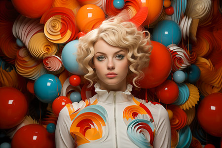 White female model with weird hair. Fashion and beauty concept.の素材