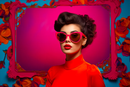 Business woman, model in red jacket and sunglasses. The concept of a businesswoman.の素材
