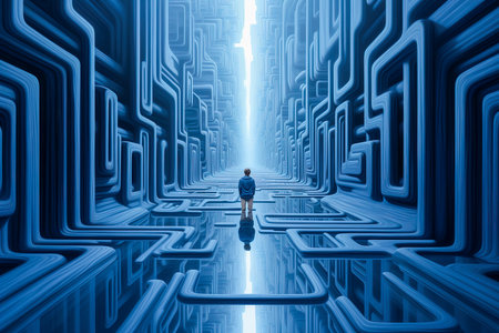blue tunnel in the tunnel. The concept of an infinite path.の素材